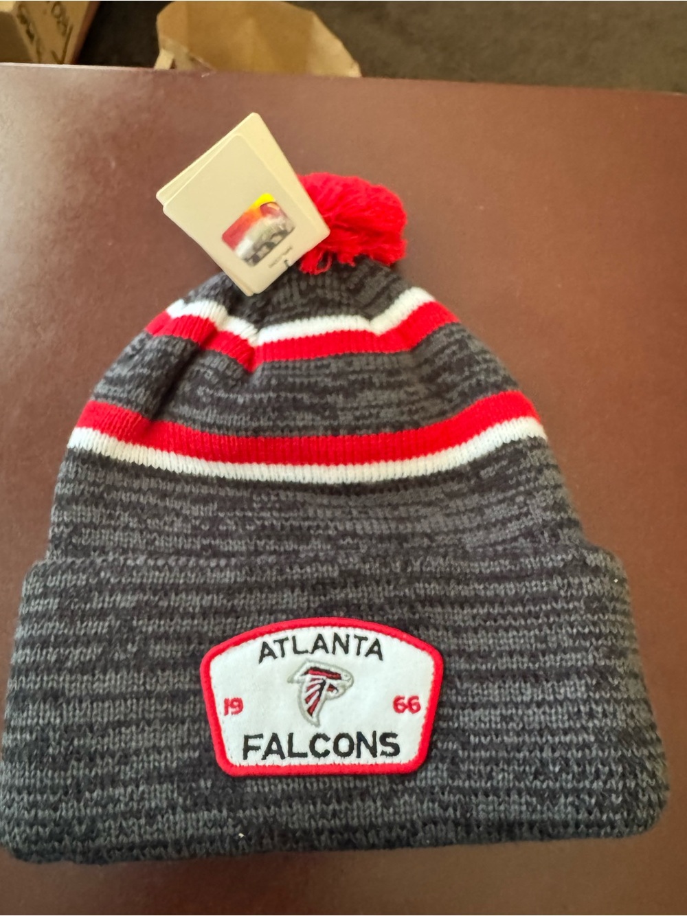 NFL Atlanta Falcons Pom Beanie - Gray, Red & White